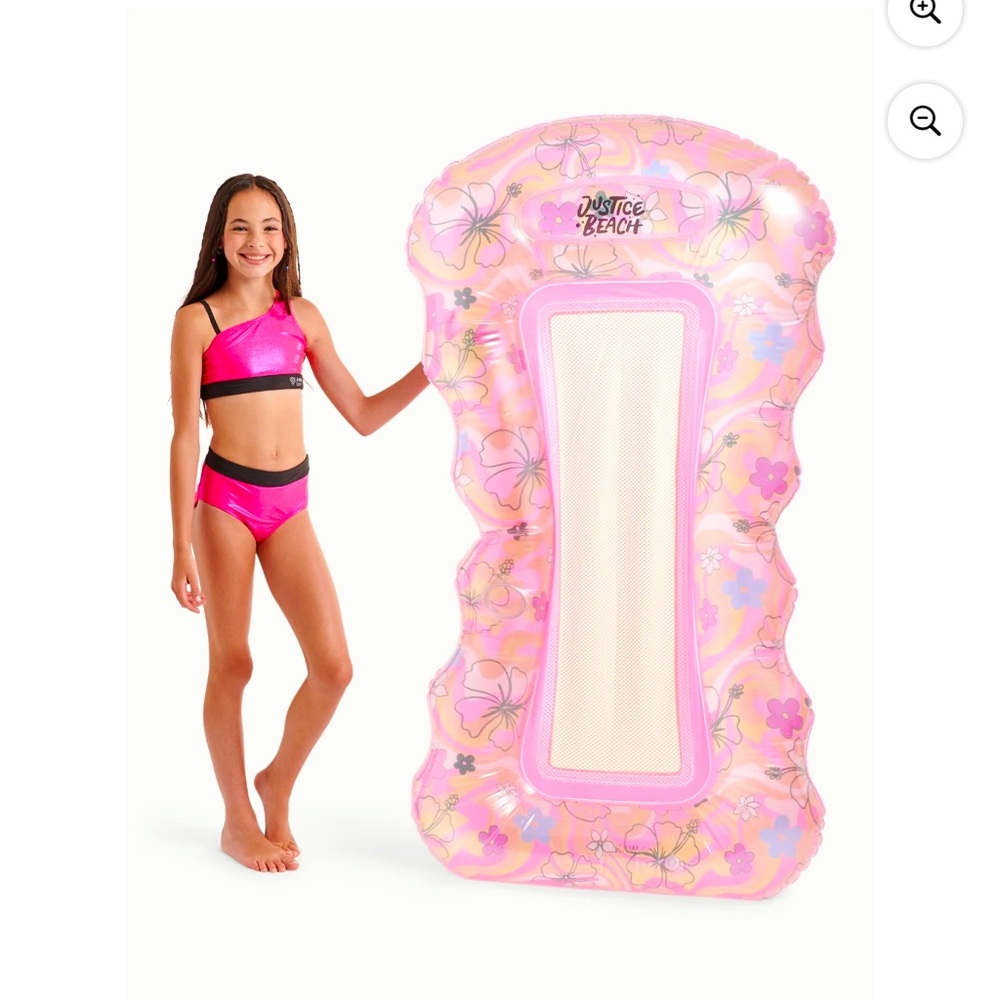 Justice 62" Inflatable Mesh Lounger Pool Float, Ages 6+, Retro Beach Design